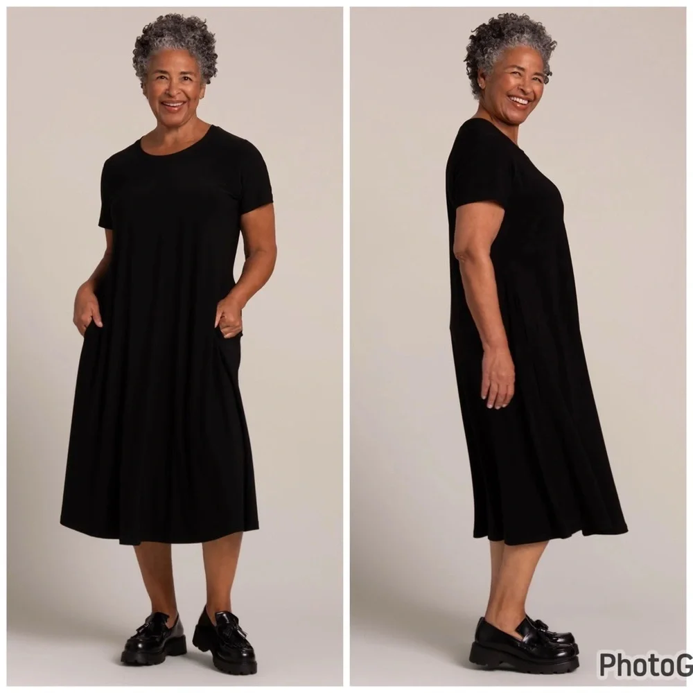 Sympli Fit & Flare Dress Short Sleeve Black Size 6 - Picture 2 of 11